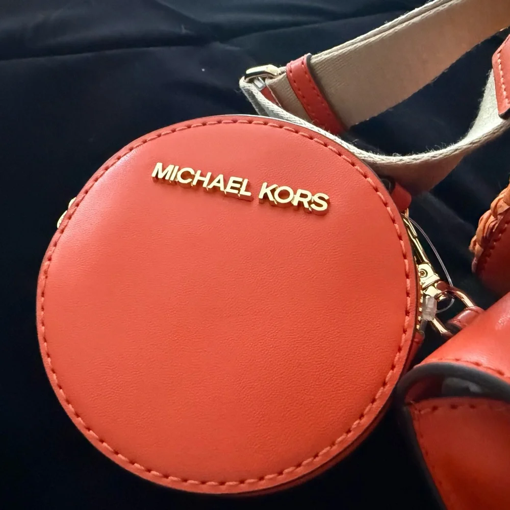 Michael Kors Orange and Cream Woven Crossbody Bag - Picture 4 of 10